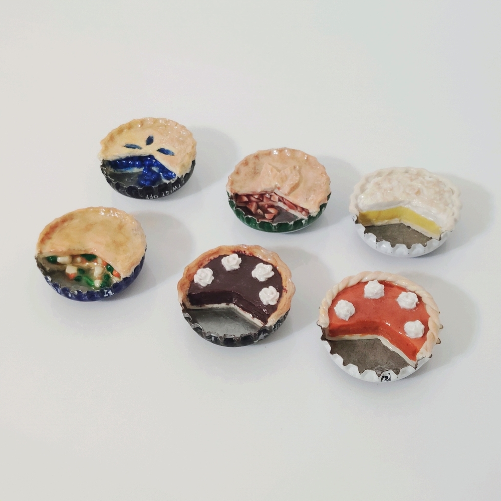 Set of 6 Delicious Pie Bottle Cap Magnets